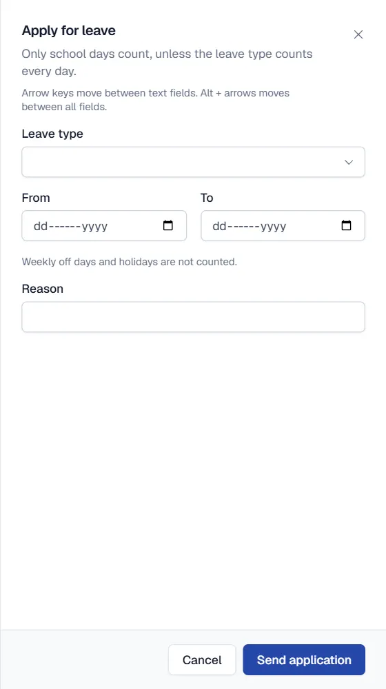 Apply for leave form with leave type and dates